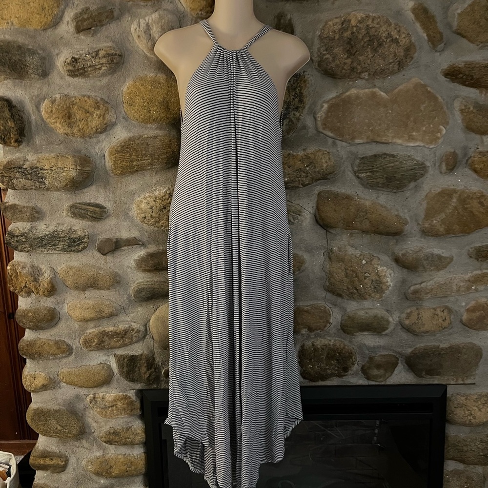 Elan Black and White Striped Maxi Dress